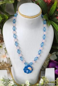 Blue Pink frosted beaded necklace