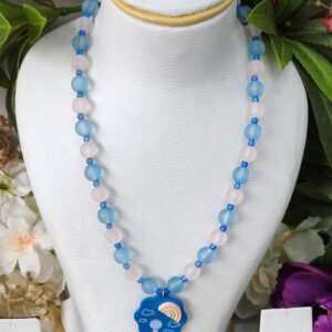 Blue Pink frosted beaded necklace